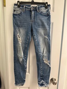 KanCan Distressed Light Blue Ankle Crop Jeans